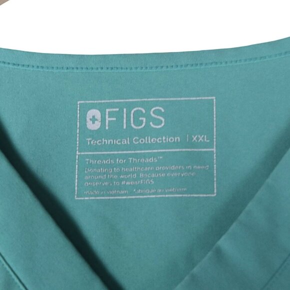 FIGS Technical Collection Scrub Top Size XXL Turquoise V-Neck Pocket Medical - Picture 4 of 6